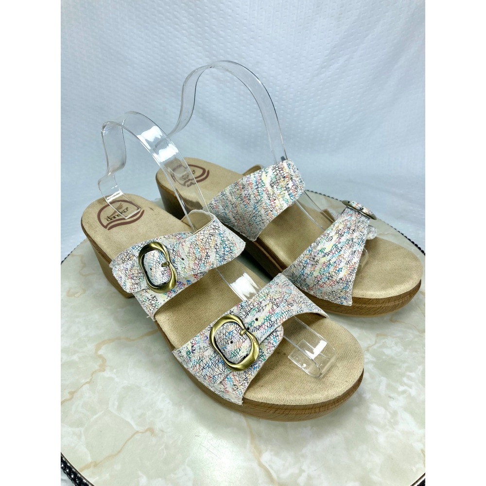 Dansko sophie Leather Wedge Sandals Women 10.5 White Buckle Comfort Platform NWT